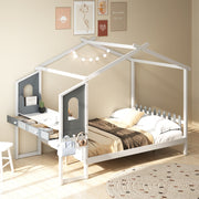 Cama Casa Dupla com Escritório – 200 x 140 cm – Branco – Madeira