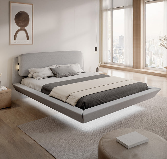 Cama de casal flutuante Dayana com colchão cinzento (160x200cm)