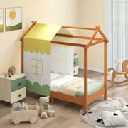 Cama Infantil com Teto Plataforma Casa de Jogos – 70 x 140 cm – madeira maciça