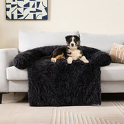 Cama de Peluche para Cães Antiderrapante com Capa Removível Lavável Pescoço Acolchoado Suave - Preto - M