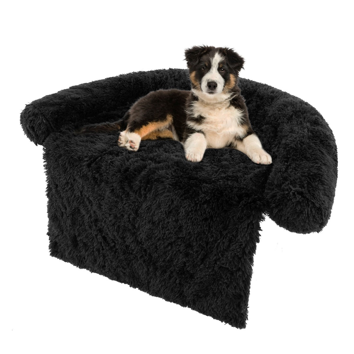 Cama de Peluche para Cães Antiderrapante com Capa Removível Lavável Pescoço Acolchoado Suave - Preto - M