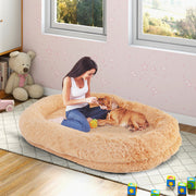 Cama de Siesta Lavável e Fofa de Pele Sintética Adaptável a Animais de Estimação e Adultos com Manta Almofada 171 x 115 x 25 cm Castanha