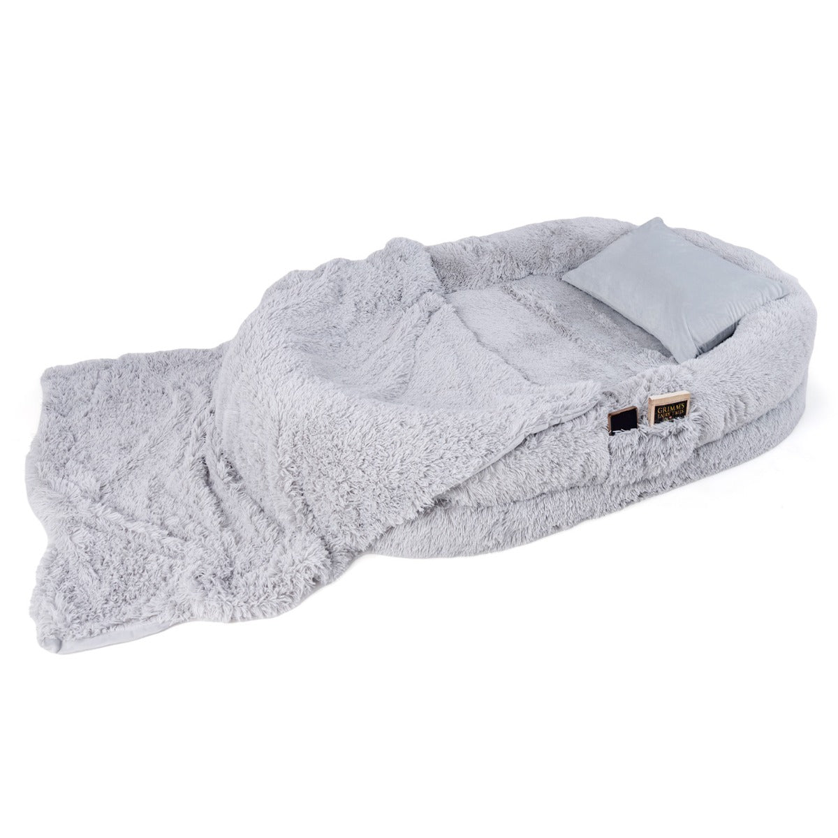 Cama para Sesta Lavável e Fofa em Pele Sintética Adequada para Animais de Estimação e Adultos com Manta e Almofada 171 x 115 x 25 cm Cinzento