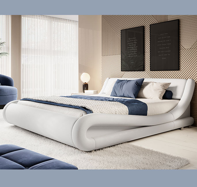 Cama de casal de design Piccione em branco (140x190cm)