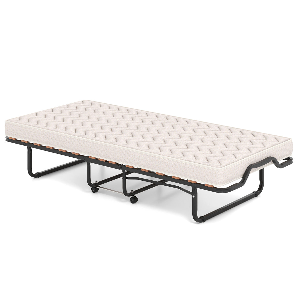 Cama Dobrável 80 x 200 cm com Rodas e Colchão de Espuma Viscoelástica & Fibra Hipoalergénica Cama para Hóspedes Compacta Portátil