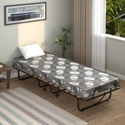 Cama Dobrável com Colchão Cama para Hóspedes Portátil com Rodas em Espuma de Memória Estrutura em Aço 190 x 80 x 33 cm - Cinzento