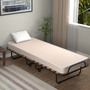Cama Dobrável com Colchão Cama para Hóspedes Portátil com Rodas em Espuma de Memória Estrutura em Aço 190 x 80 x 33 cm Bege