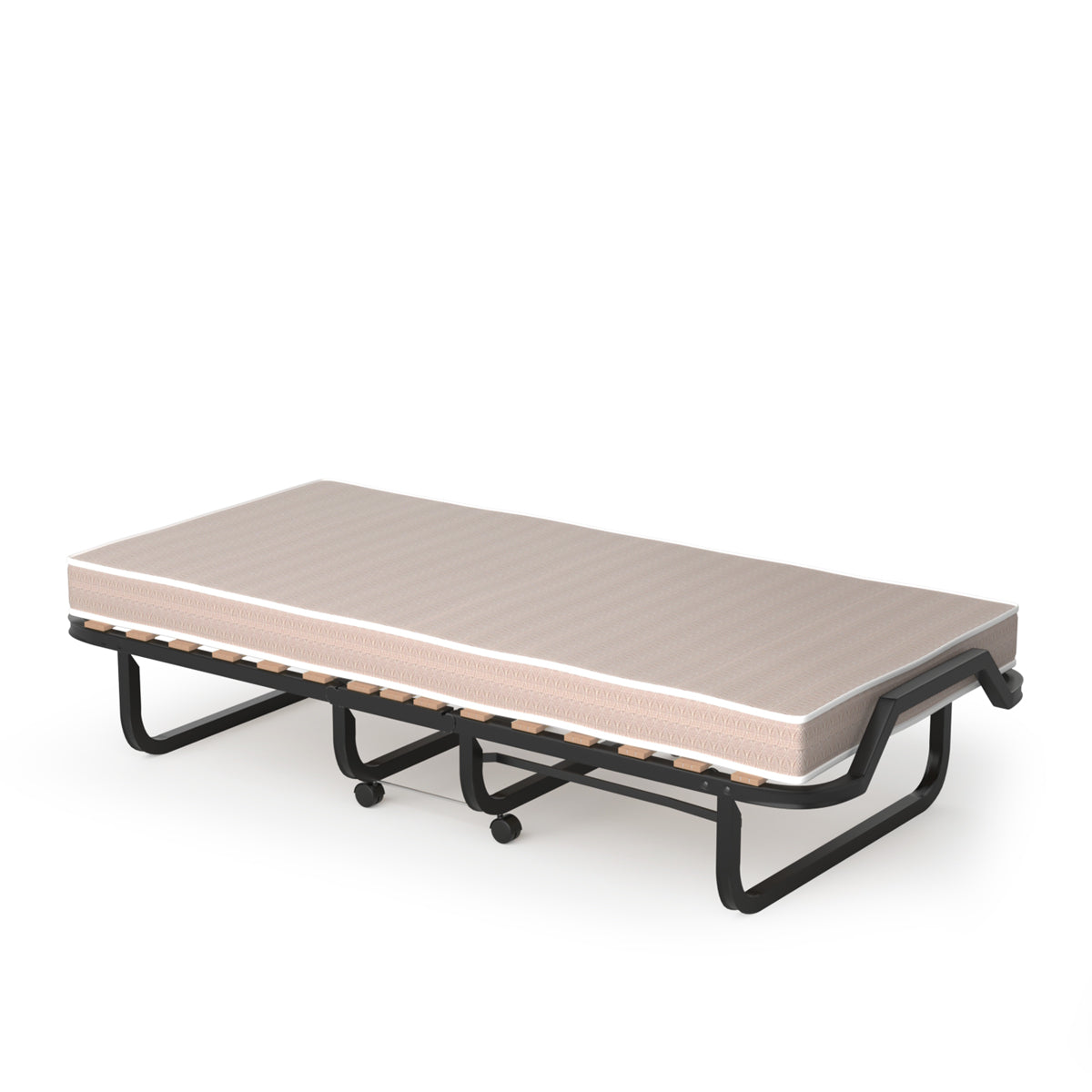 Cama Dobrável com Colchão de Espuma de Memória Rodas Estrutura Metálica Cama Portátil para Hóspedes Escritório 200 x 80 x 40 cm Bege