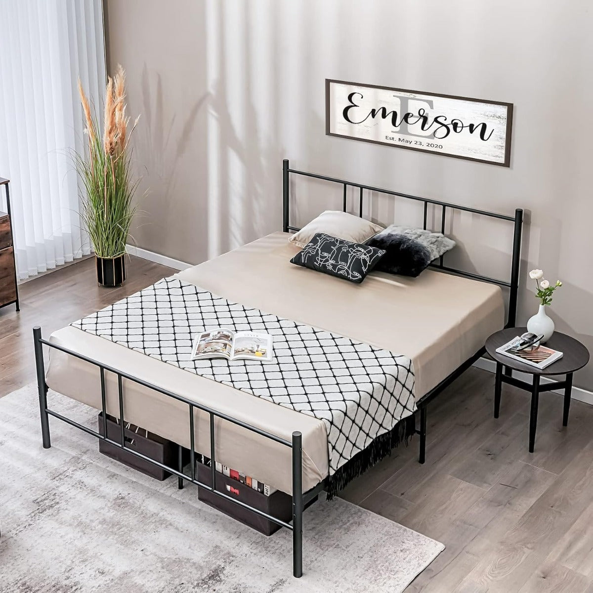 Estrutura de Cama de Metal para Colchão 160 x 200 cm em Negro