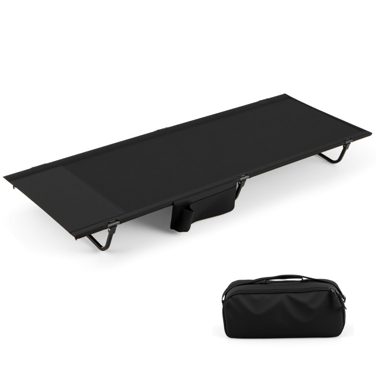 Cama de Campismo Dobrável com Bolsa de Transporte e Bolso Lateral para Campismo ao Ar Livre até 150 kg 193 x 70 x 18 cm Preto