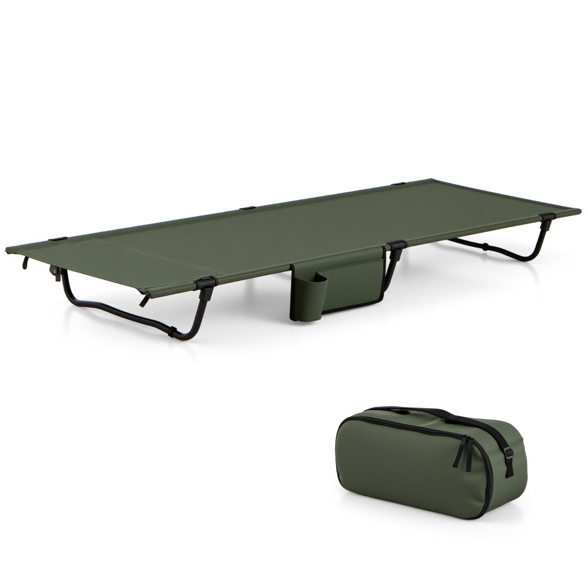 Cama de Campismo Dobrável com Bolsa de Transporte e Bolso Lateral para Campismo ao Ar Livre Até 150 kg 193 x 70 x 18 cm Verde