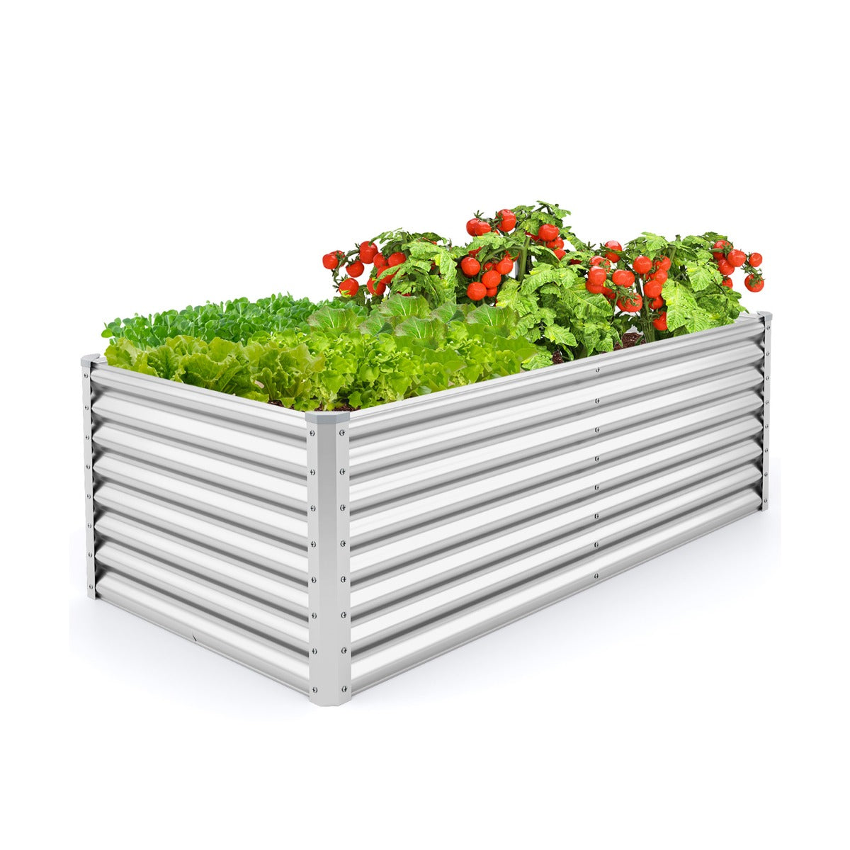 Cama de Jardim Elevada de 60 cm com Vaso Alto de Fundo Aberto em Chapa de Metal para Exterior - Prateado