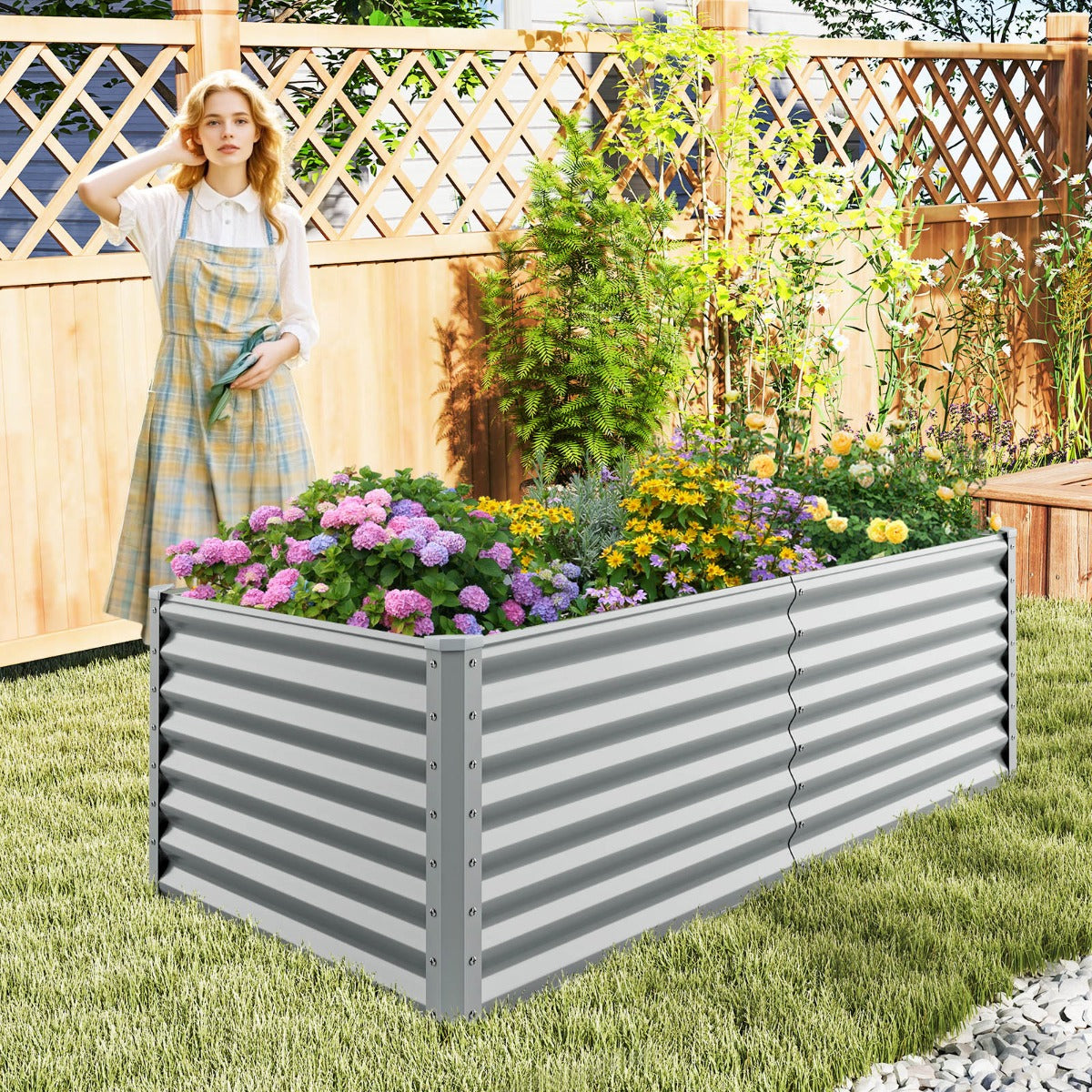 Cama Elevada de Jardim de 60 cm em Metal com Fundo Aberto para Cultivo de Plantas