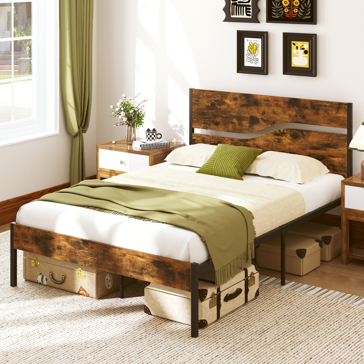 Cama de Metal com Estrutura para Colchão de 200 x 140 cm em Cor Marrom Rústico
