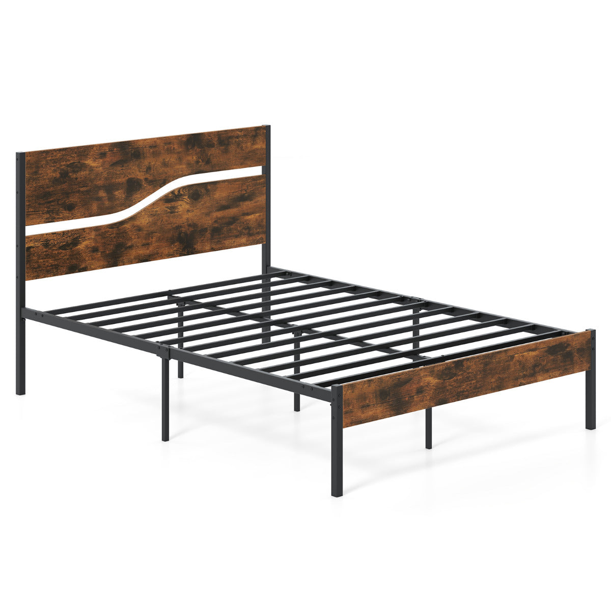 Cama de Metal com Estrutura para Colchão de 200 x 140 cm em Cor Marrom Rústico