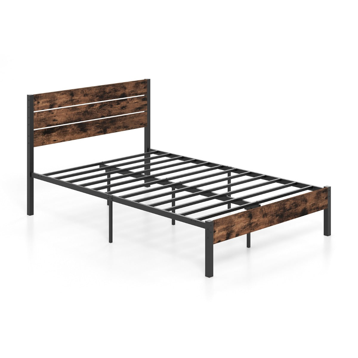 Cama de Casal 140 x 200cm Estrutura Metálica Industrial com Cabeceira Alta e Barra de Silêncio - Espaço de Armazenamento Sob a Cama