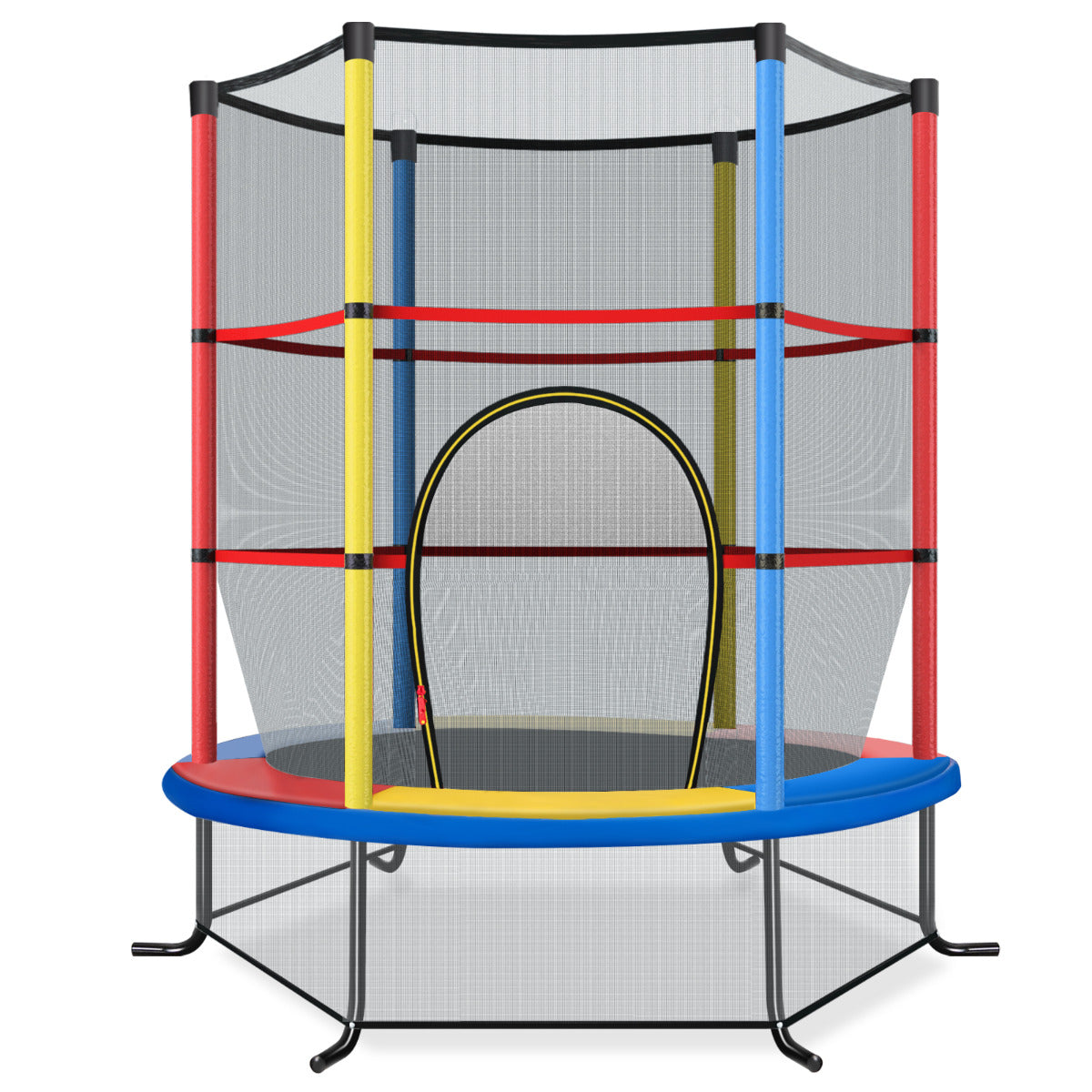 Cama Elástica para Crianças 165 cm Trampolim com Rede de Segurança e Almofada para Molas Recreativa Estrutura em Aço Multicolor