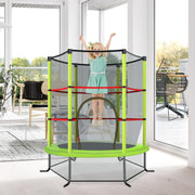 Cama Elástica para Crianças 165 cm Trampolim com Rede de Segurança e Almofada para Molas Recreativa Estrutura em Aço Verde