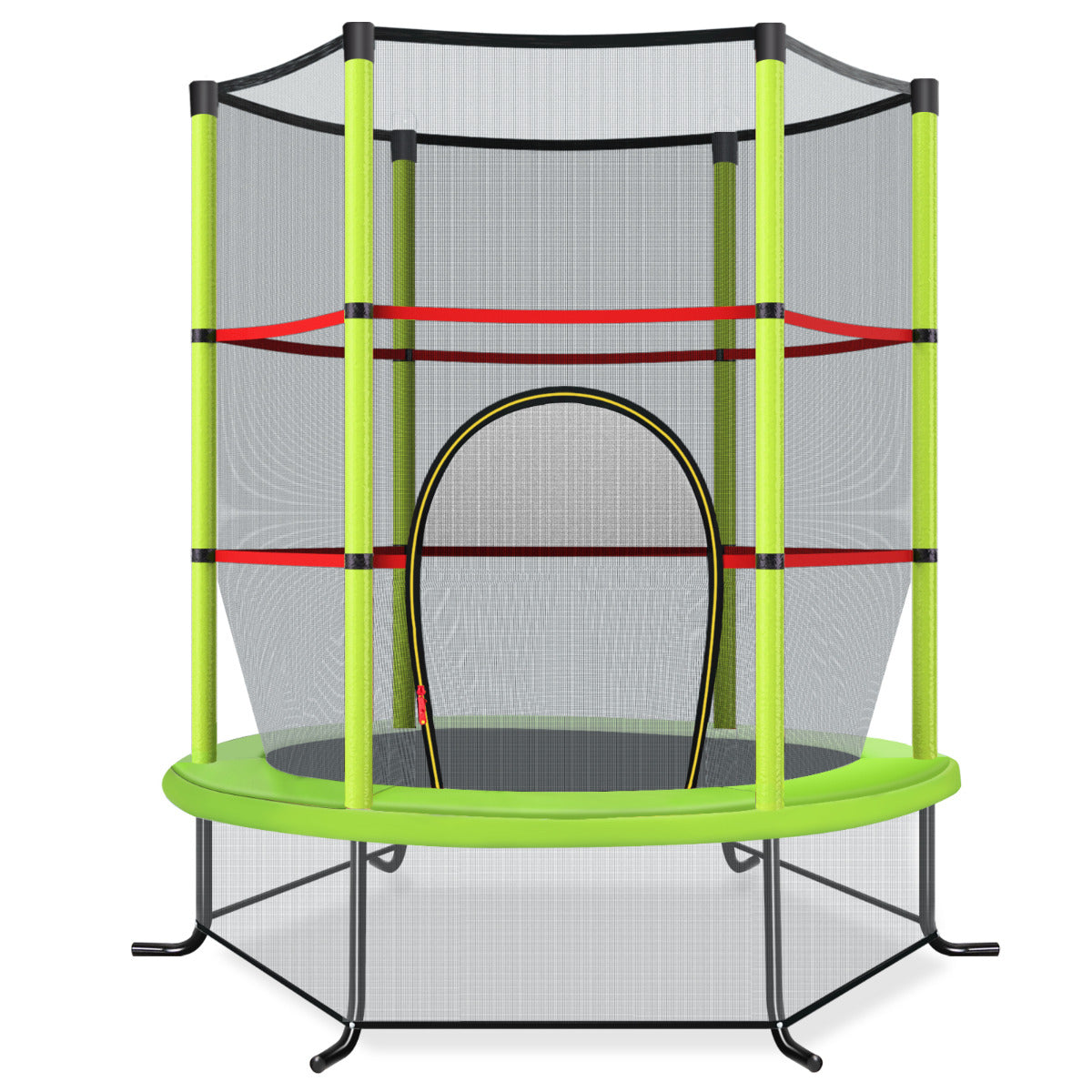 Cama Elástica para Crianças 165 cm Trampolim com Rede de Segurança e Almofada para Molas Recreativa Estrutura em Aço Verde