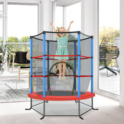Cama Elástica Infantil 165 cm Trampolim com Rede de Segurança e Almofada para Molas Recreativa Estrutura em Aço Azul