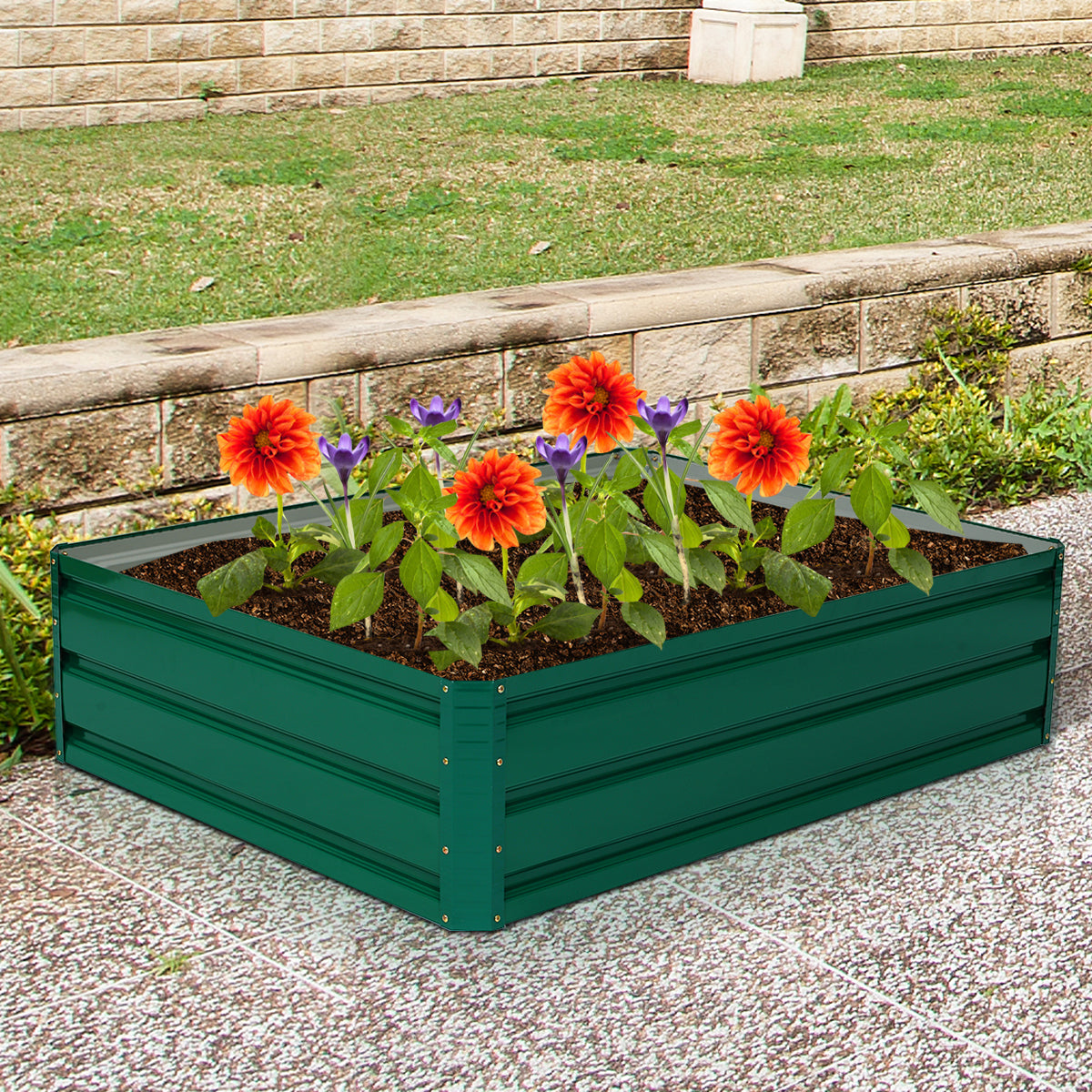 Cama de Jardim Elevada com Design sem Fundo Placas de Aço Bordes Lisos para Vegetais Frutas Flores 100 x 80 x 30 cm Verde Escuro