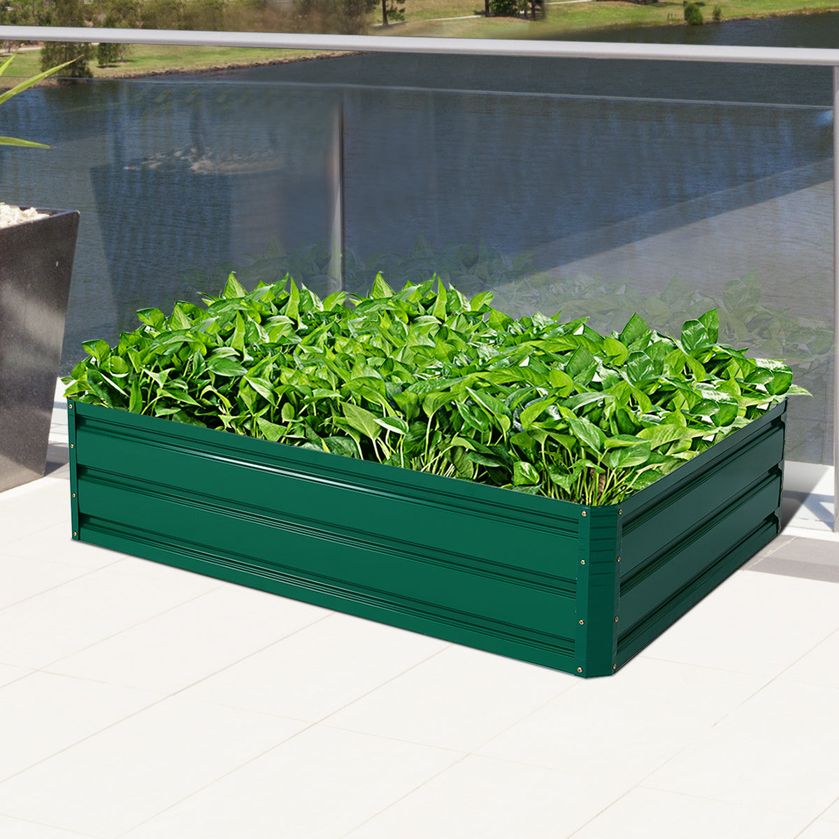 Cama de Jardim Elevada com Design sem Fundo Placas de Aço Bordes Lisos para Vegetais Frutas Flores 120 x 90 x 30,5 cm Verde Escuro