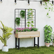 Cama de Jardim Elevada com Treliça e Prateleira para Ferramentas Caixa para Flores de Madeira de Abeto para Terraço, Pátio e Varanda Natural