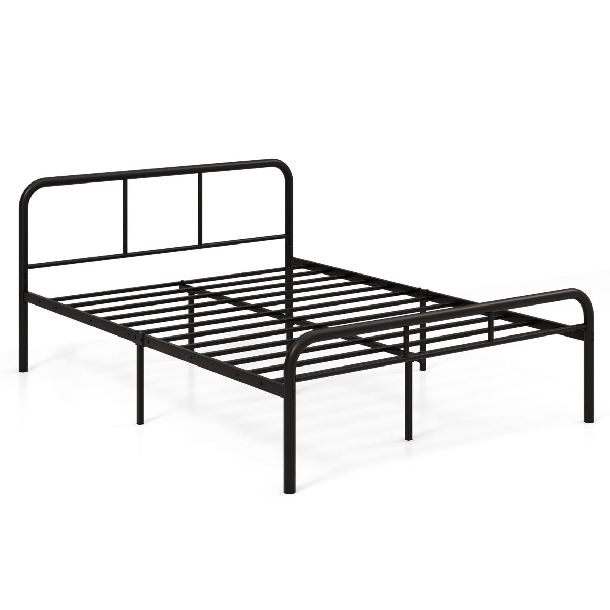 Cama de Casal Full Marco Metálico Estrutura com Cabeceira e Peseira Espaço Inferior 198 x 145 x 81 cm Preto