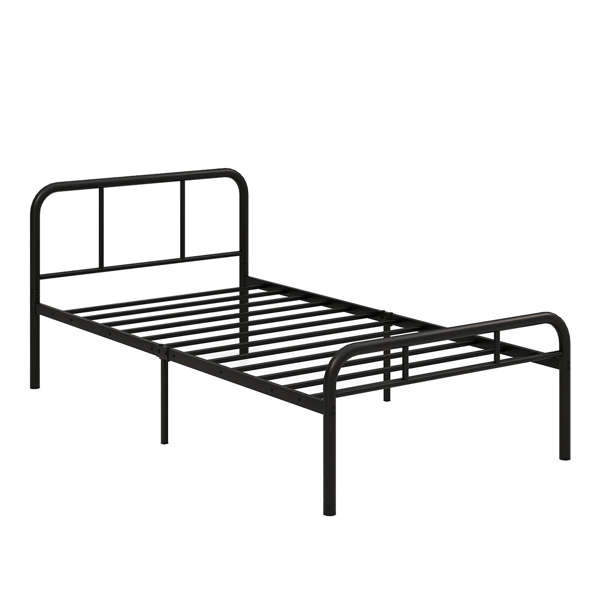 Cama de Casal Twin em Estrutura Metálica com Cabeceira e Estrado Espaçoso 208 x 95 x 81 cm Preto