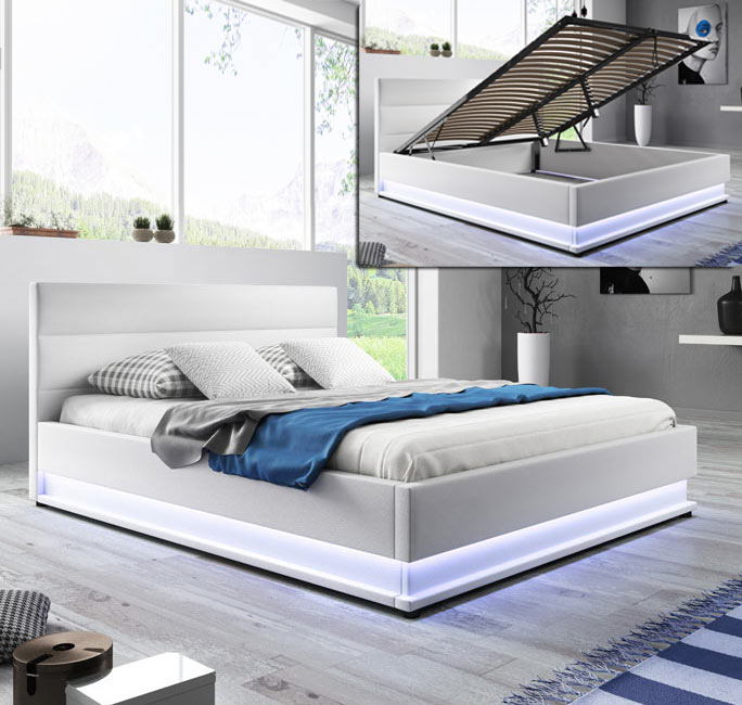 Cama de casal com estrado Naomi em branco (150X190cm)