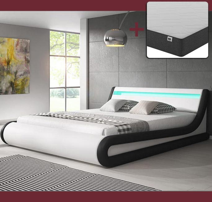 Cama Canapé Matrimonial Patricia Branco e Preto 150x190cm com Colchão Texas