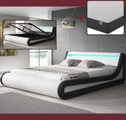 Cama Canapé Matrimonial Patricia em Branco e Preto (180x200cm) com Colchão Texas
