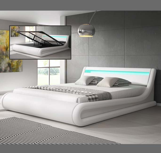 Cama de casal com estrado Patricia em branco (150x190cm)
