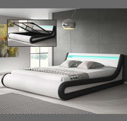 Cama de casal com canapé Patricia em branco com preto (160x200cm)