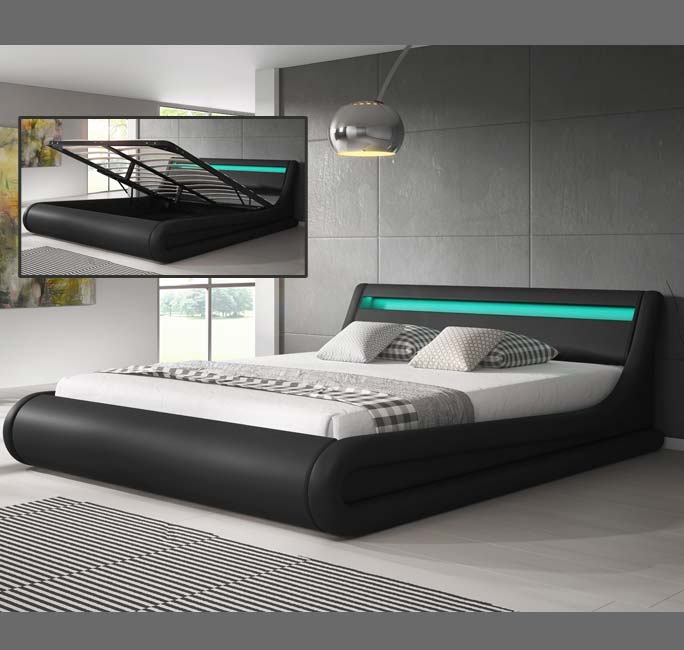 Cama de casal com gaveta Patricia em preto (140x190cm)