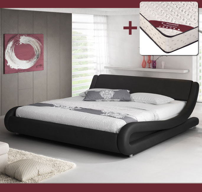Cama de casal Piccione preta (140x190cm) com colchão Texas