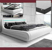 Cama de casal com canapé Riana em branco com colchão (150x190cm)