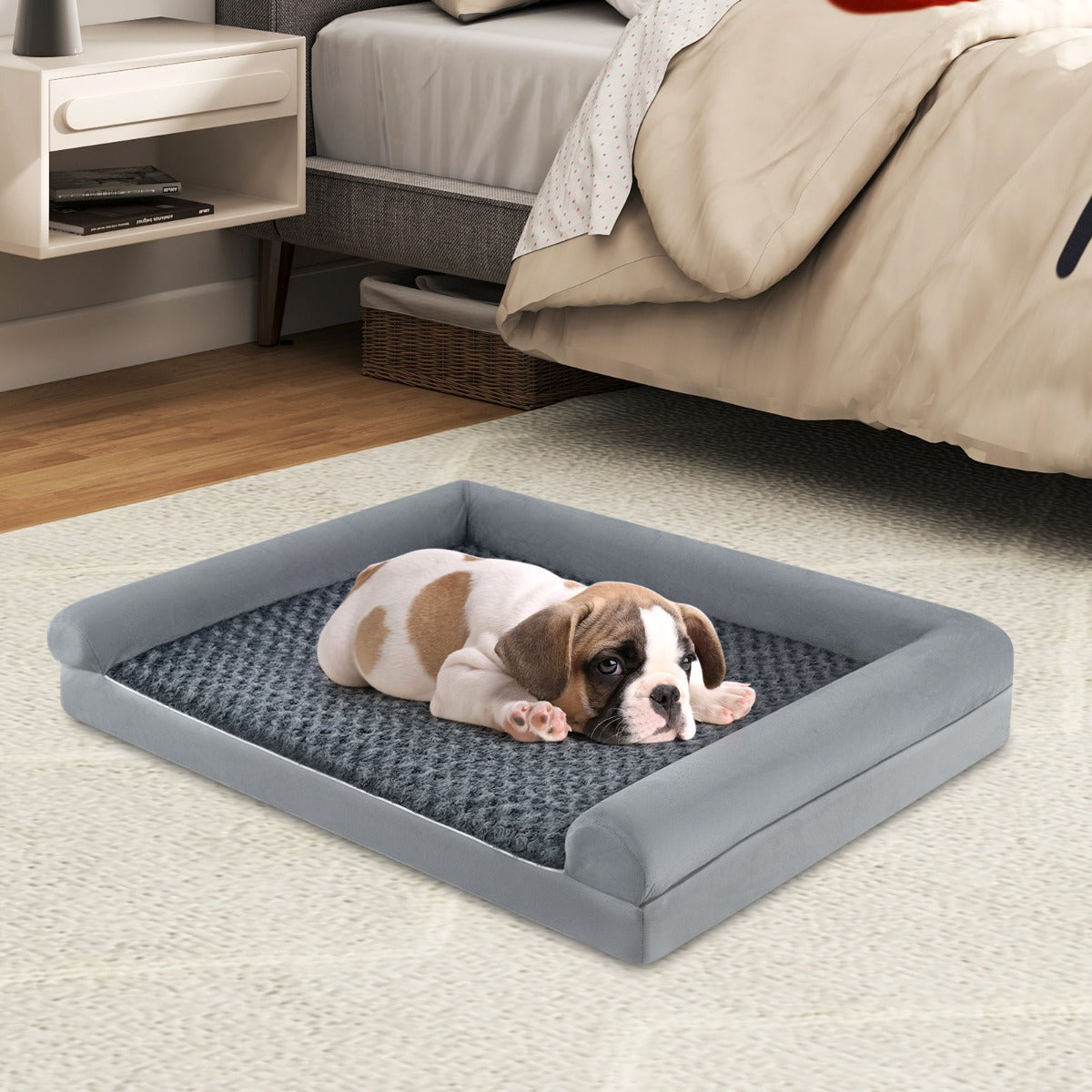 Cama Ortopédica de Espuma para Cães Tamanho L com Almofada de Espuma Capa Removível e Lavável 113 x 89 x 18 cm Cinzenta