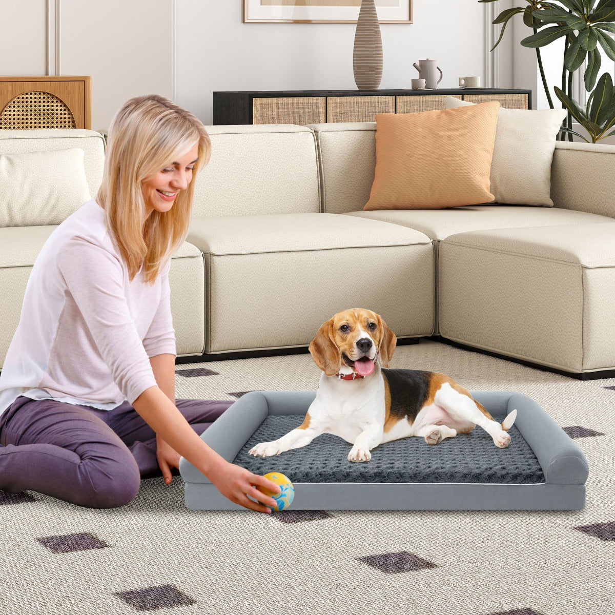 Cama Ortopédica de Espuma para Cães Tamanho XL com Almofada de Espuma Capa Removível e Lavável 122 x 89 x 18 cm Cinzento