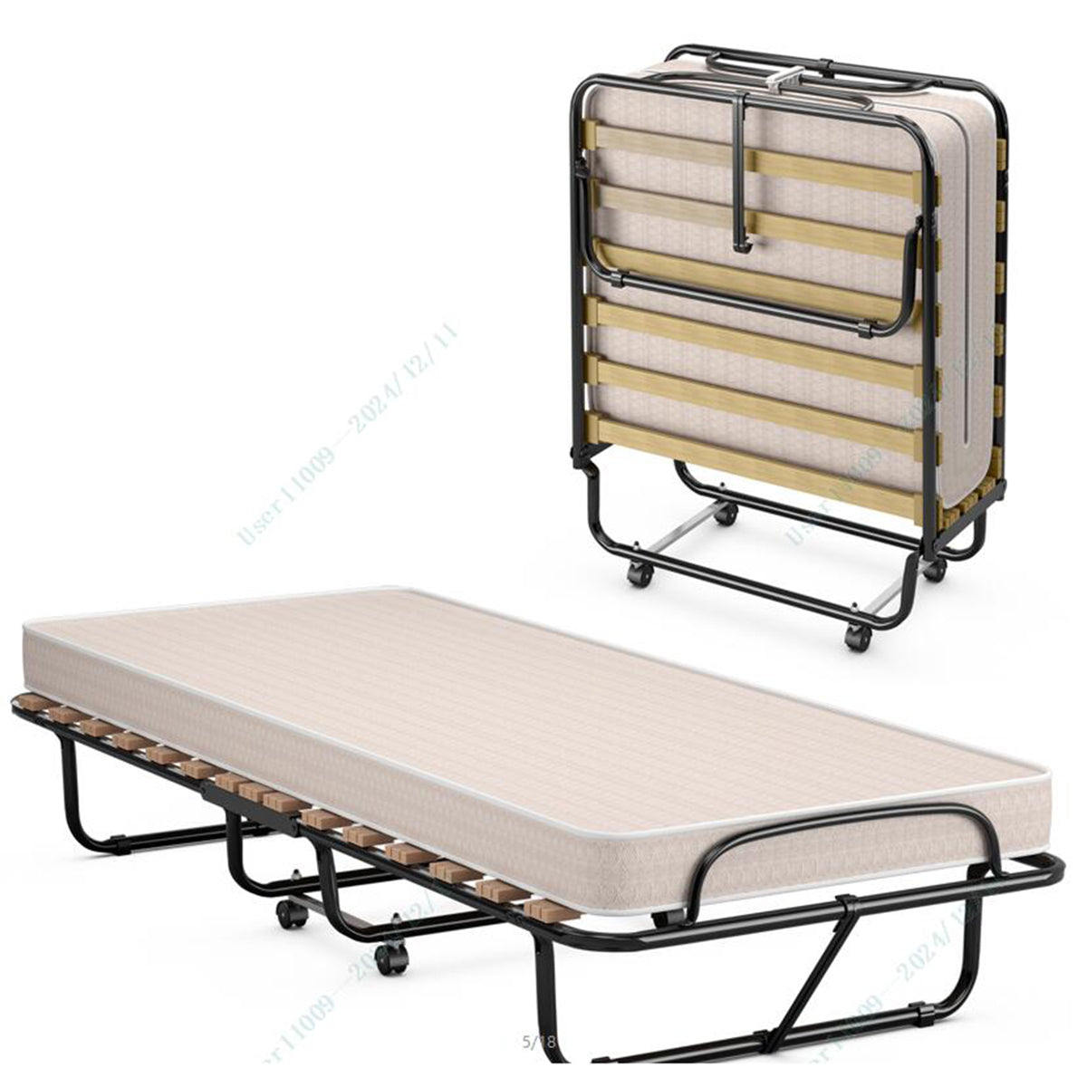 Cama Dobrável com Colchão Cama para Hóspedes Portátil com Rodas em Espuma de Memória Estrutura em Aço 190 x 80 x 33 cm Bege
