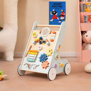 Andador de Madeira para Bebé Centro de Atividades de Aprendizagem de Empurrar e Puxar Brinquedo Montessori com Rodas Brinquedo de Empurrar Verde
