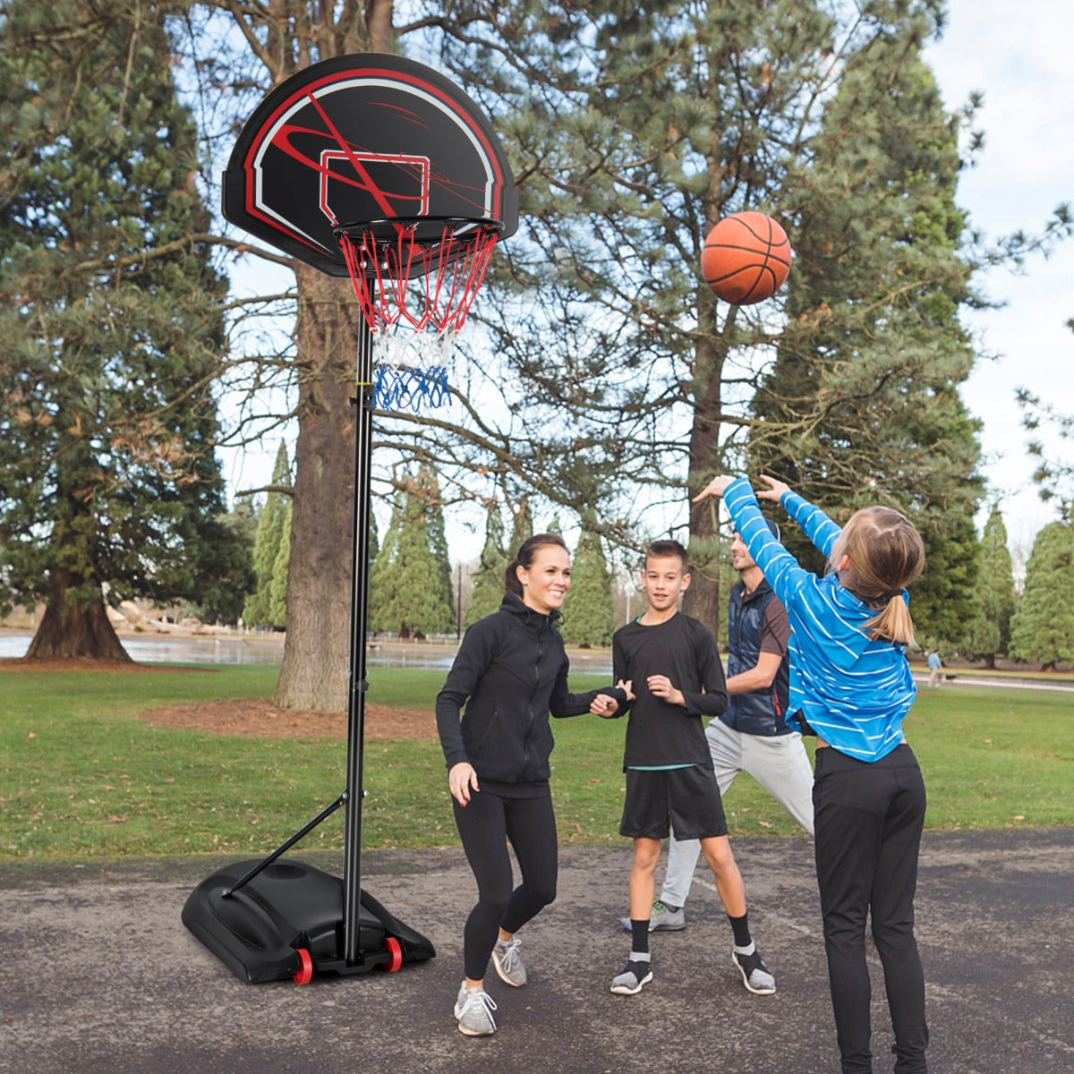 Suporte de Basquetebol Ajustável 1,3-3,05 m Móvel com Rodas Base Preenchível para Crianças e Adultos Preto