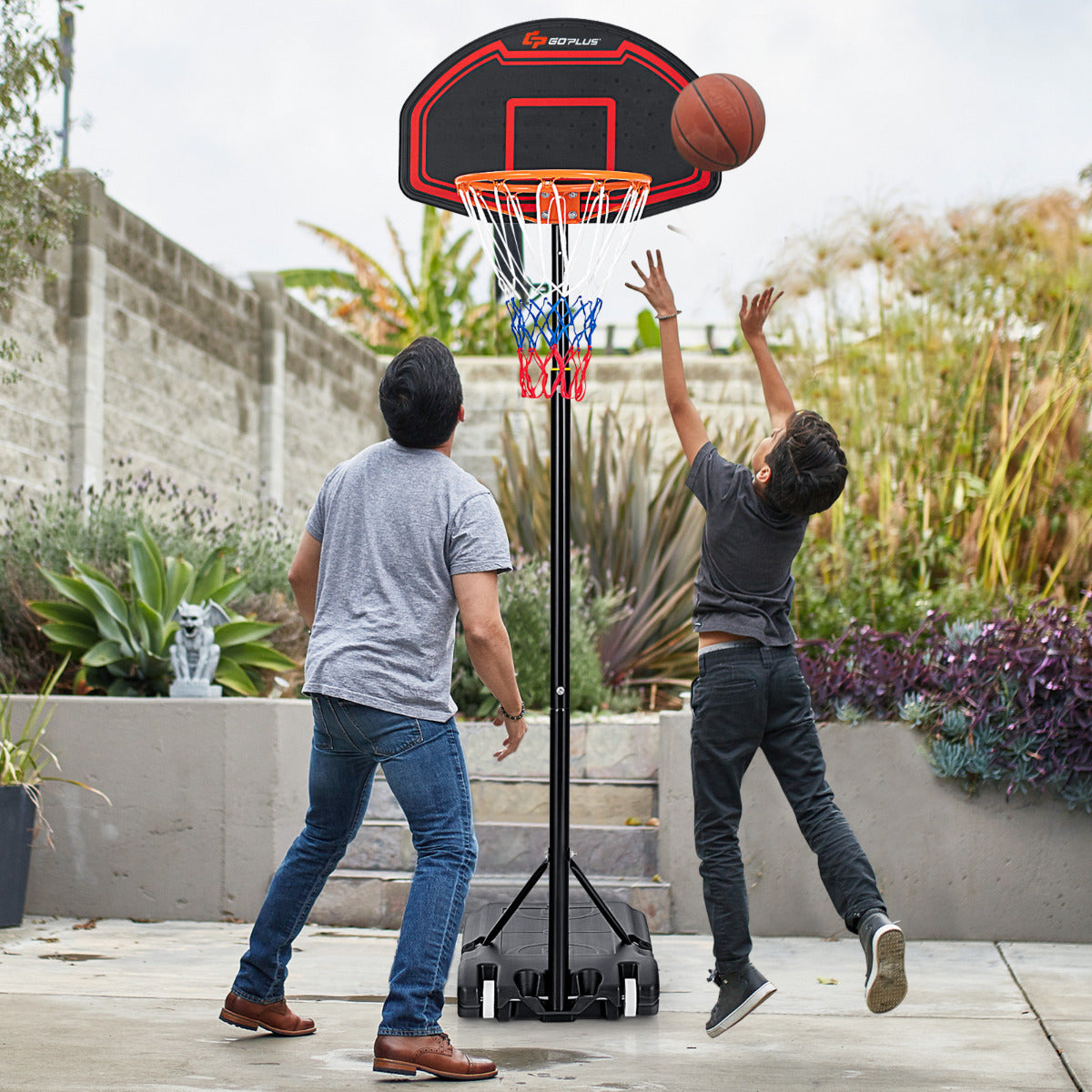 Canasta de Basquetebol Portátil para Crianças – 155-210 cm – Preto e Vermelho – Aço