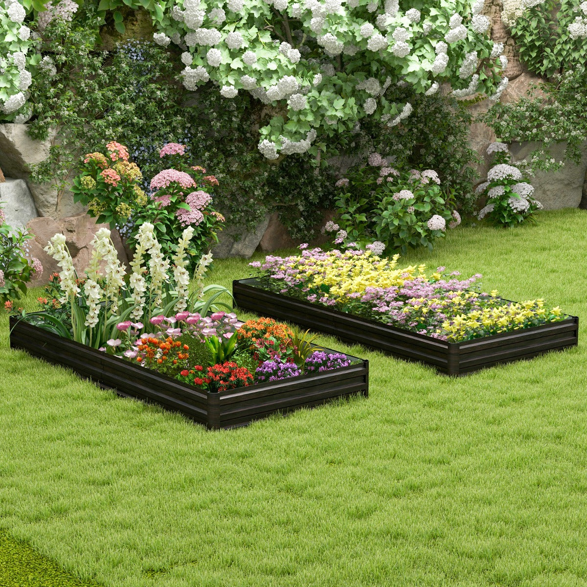 Jardinera Elevada de Metal para Vegetais com Suporte Reforçado - 240 x 120 x 30 cm Café