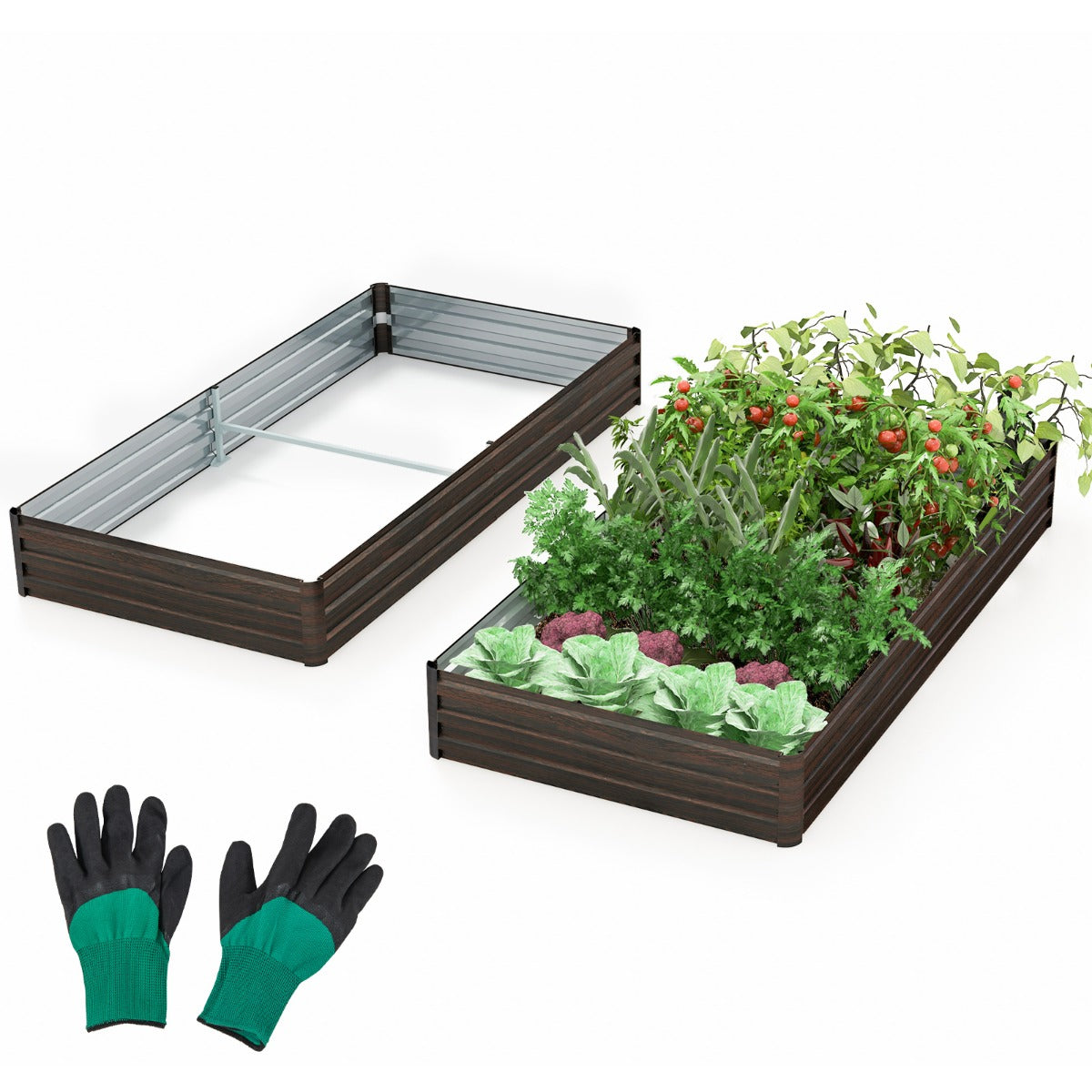 Jardinera Elevada de Metal para Vegetais com Suporte Reforçado - 240 x 120 x 30 cm Café