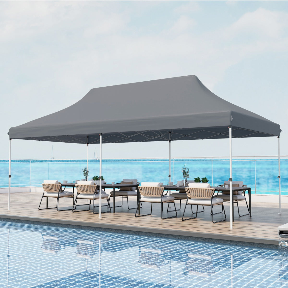 Carpa Dobrável para Festas – 300 x 600 cm – Cinzenta – Tecido Oxford