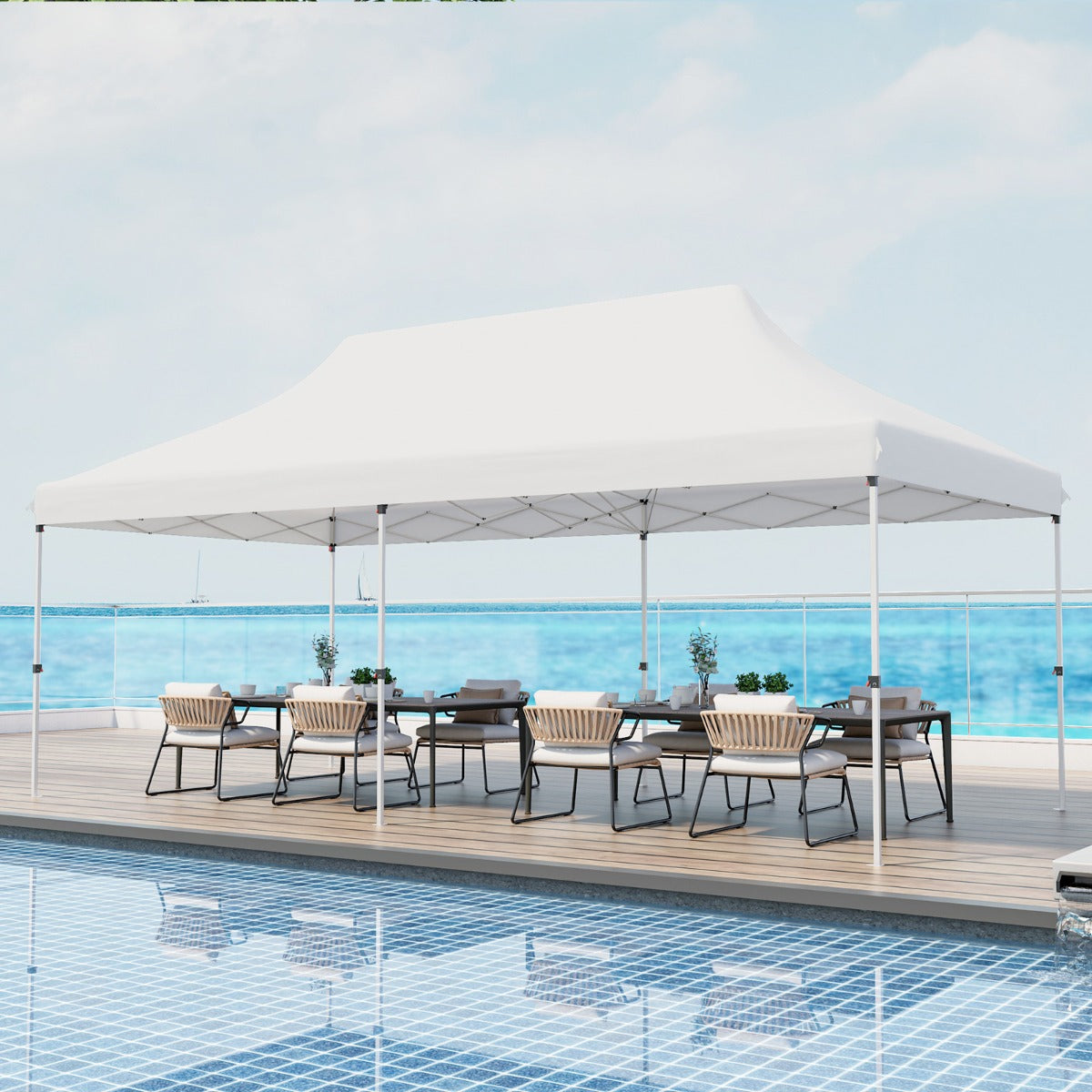 Tenda de Festa/Jardim Dobrável Impermeável – 3 x 6 m – Branco – Tecido Oxford