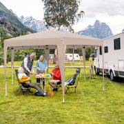 Tenda Hexagonal Dobrável 400 x 348 cm para Exteriores com Altura Ajustável e Pernas Vestidas Caqui