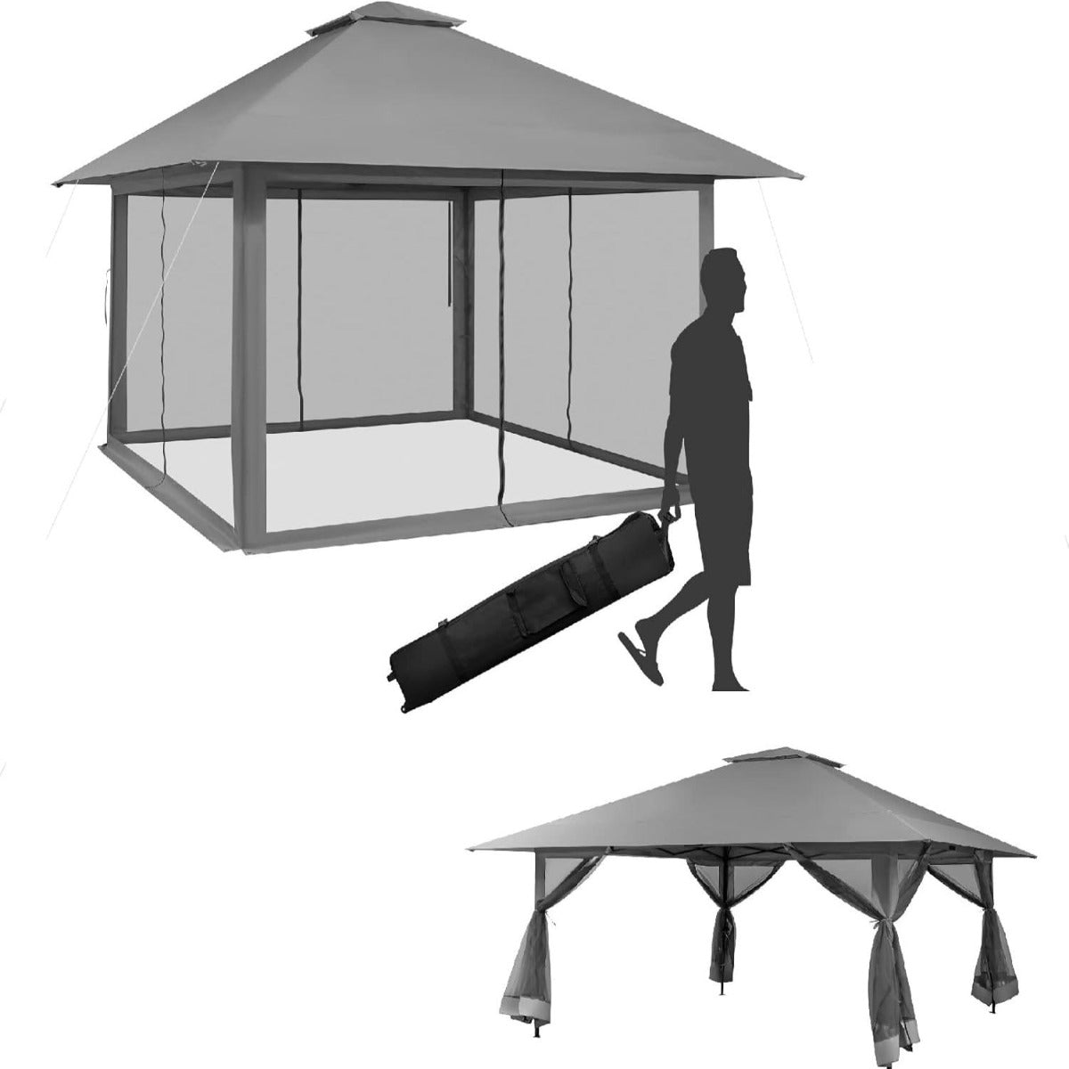 Gazebo Dobrável – 4 x 4 m – Cinzento – Tecido Oxford