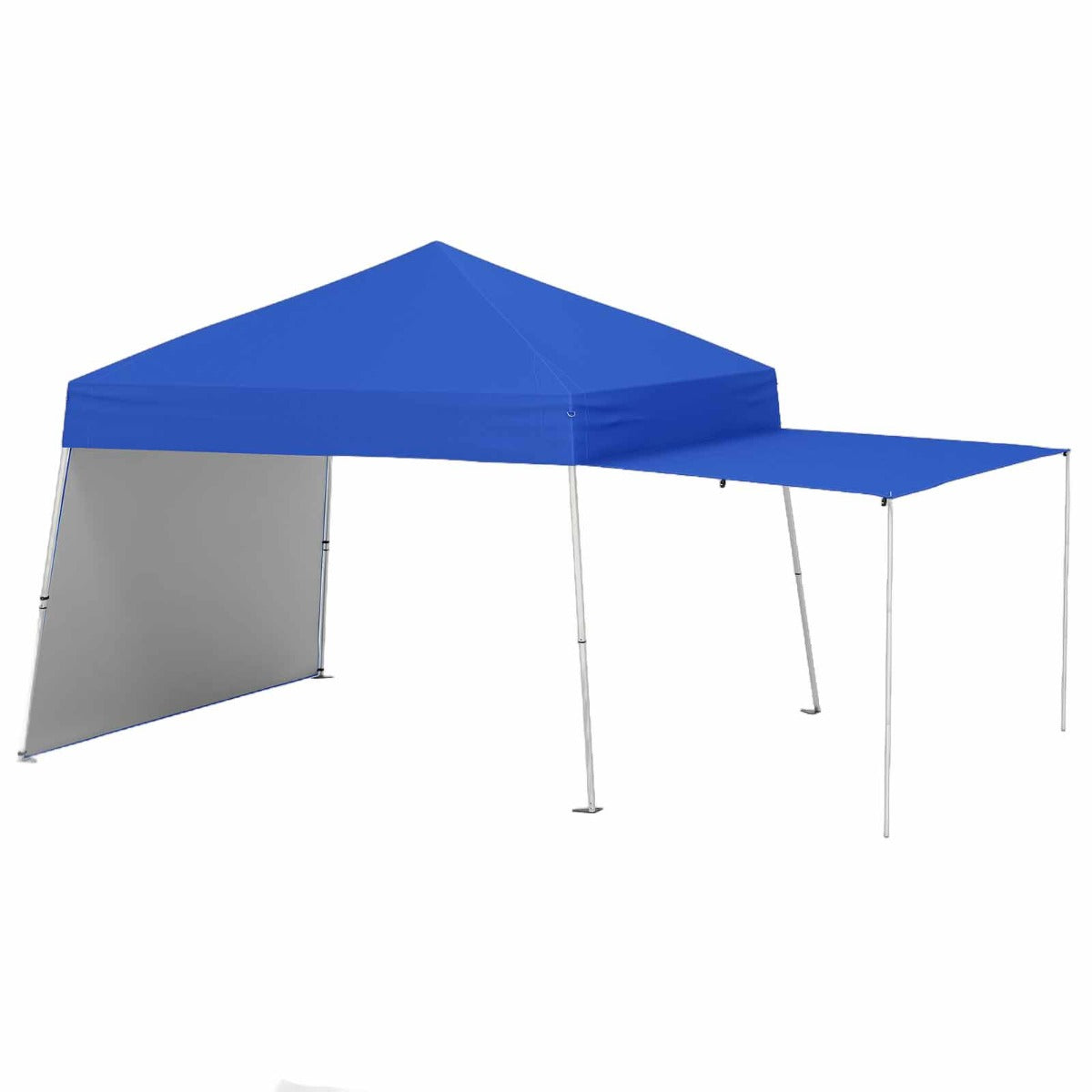 Gazebo Emergente com 2 Paredes Laterais Convertíveis 2 Alturas Ajustáveis Bolsa de Transporte 8 Estacas 4 Cordas 430 x 280 cm Azul